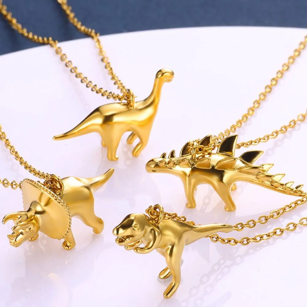 Gold Dinosaur Necklace - Floral Fawna