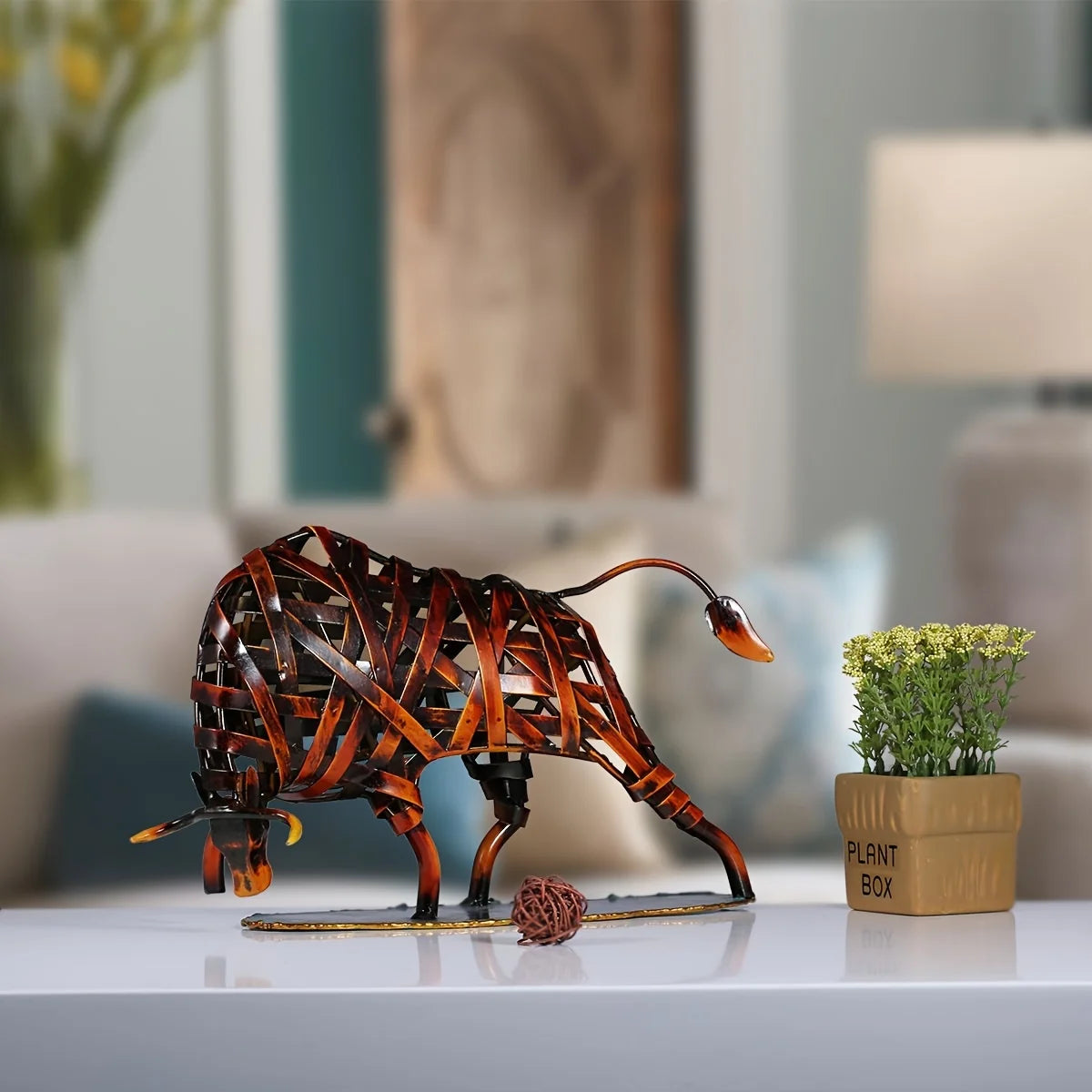 Woven Iron Bull Sculpture - Floral Fawna