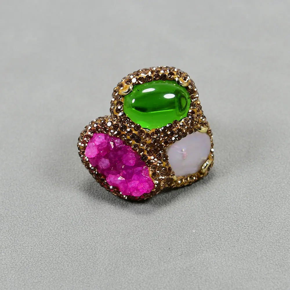 Pearl & Agate Druzy Ring - Floral Fawna