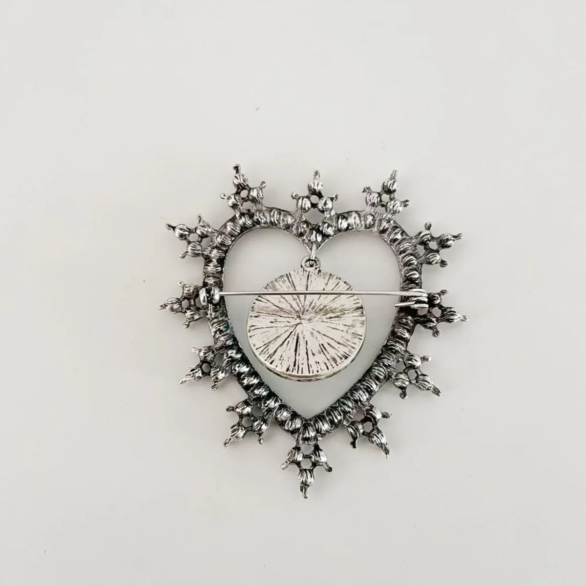 Rhinestone Heart & Moon Face Brooch - Floral Fawna