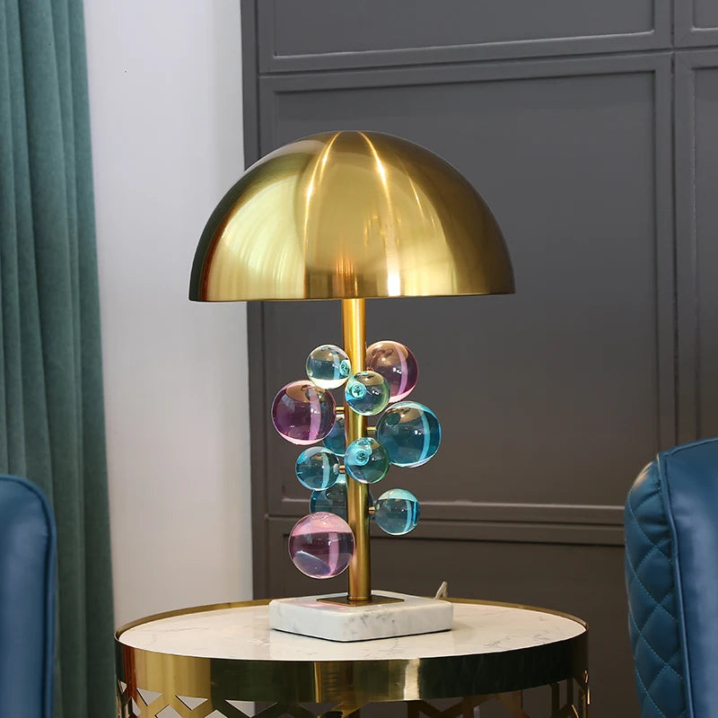 Mushroom & Glass Bubble Bedside Lamp - Floral Fawna