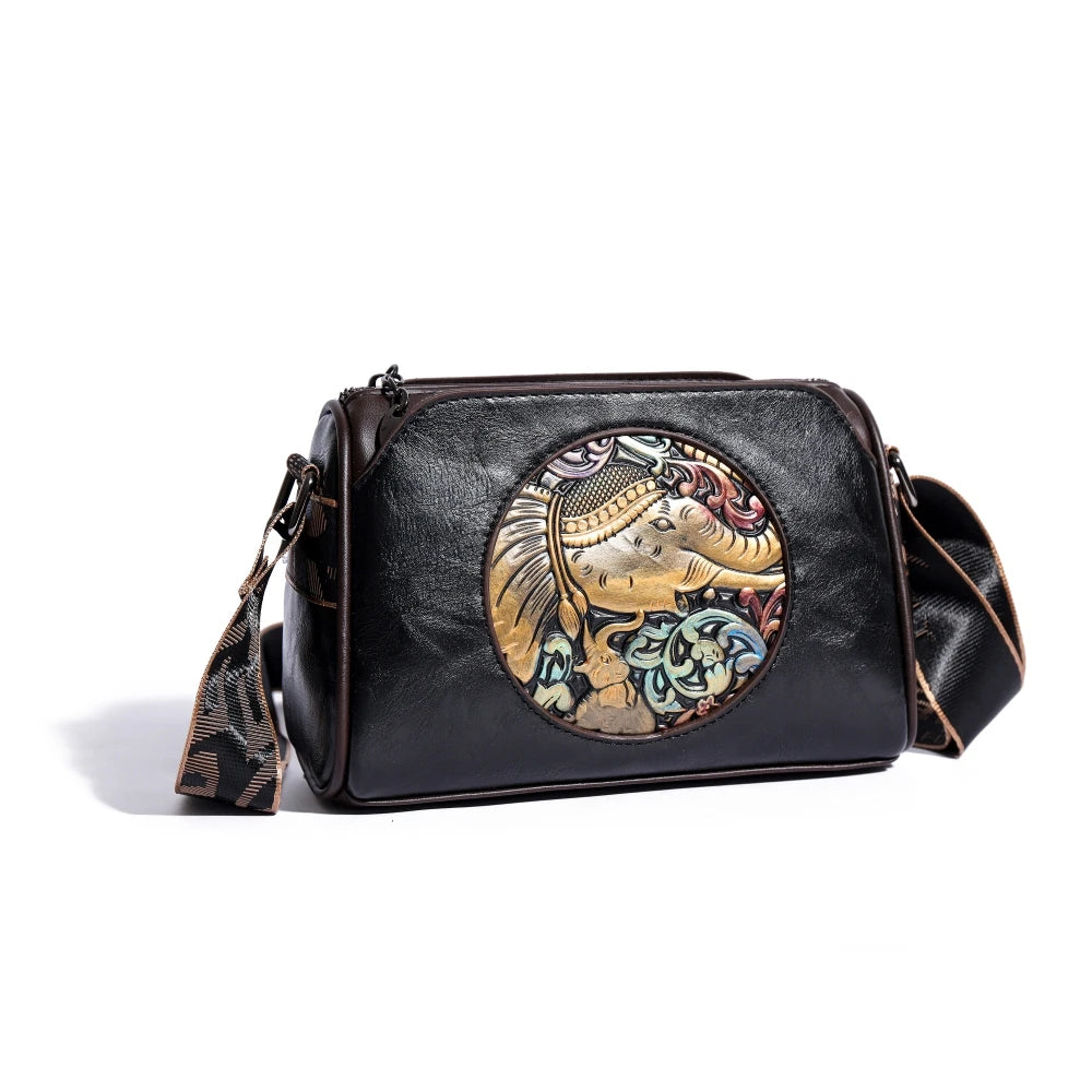 Elephant Embossed Messenger Bag - Floral Fawna