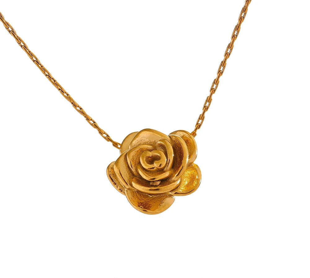 18K Gold Plated Rose Necklace - Floral Fawna