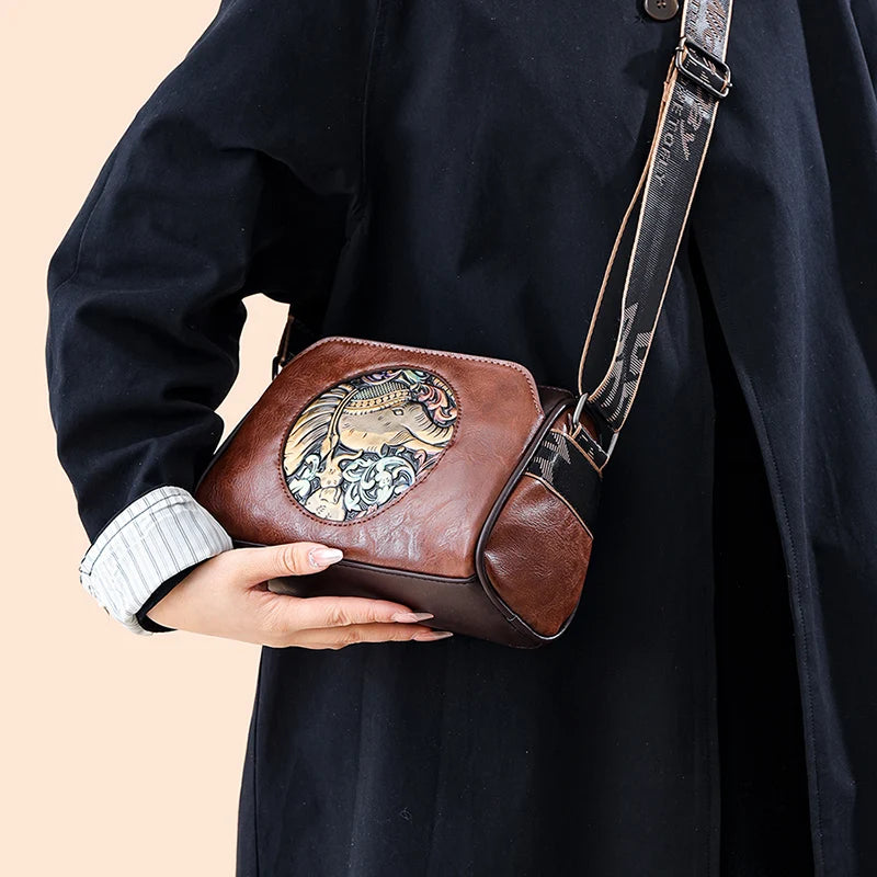 Elephant Embossed Messenger Bag - Floral Fawna