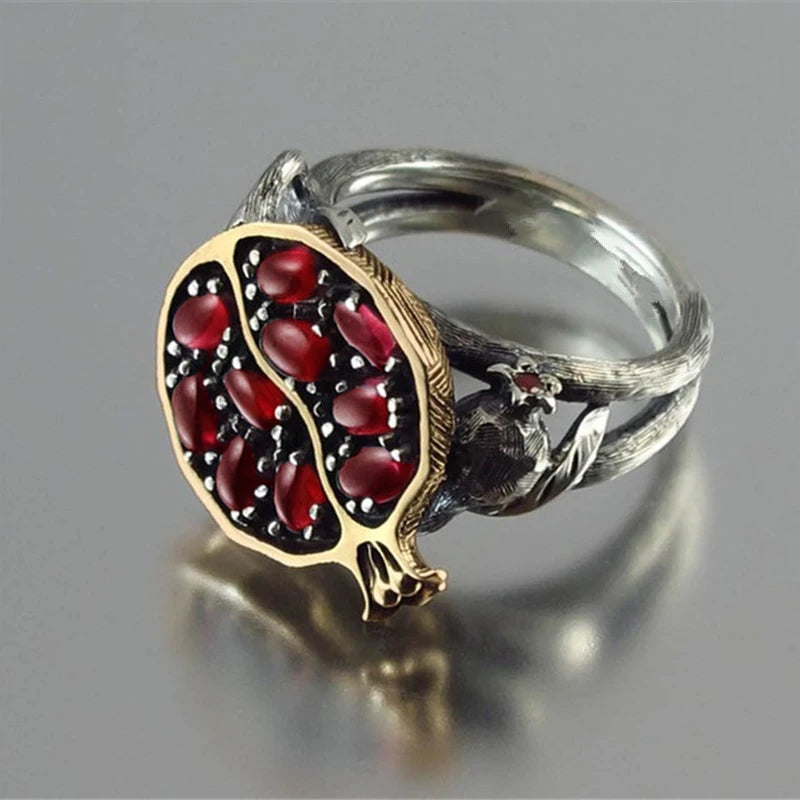 Statement Pomegranate Ring - Floral Fawna