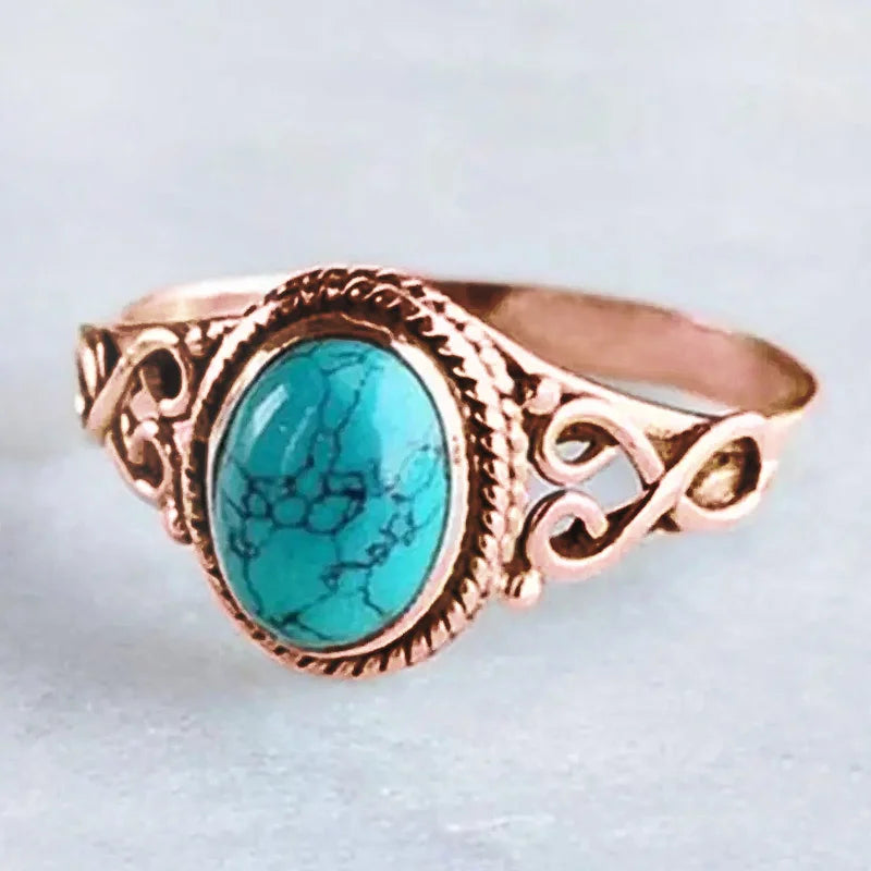 Boho Blue Stone Ring - Floral Fawna