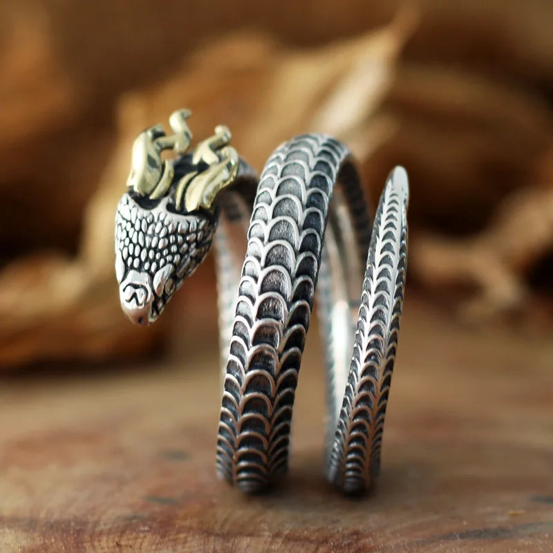 Sterling Silver Dragon Open Ring - Floral Fawna