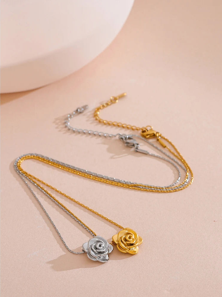 18K Gold Plated Rose Necklace - Floral Fawna
