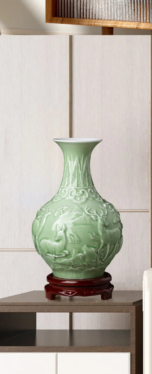Ceramic Patterned Green Vase
