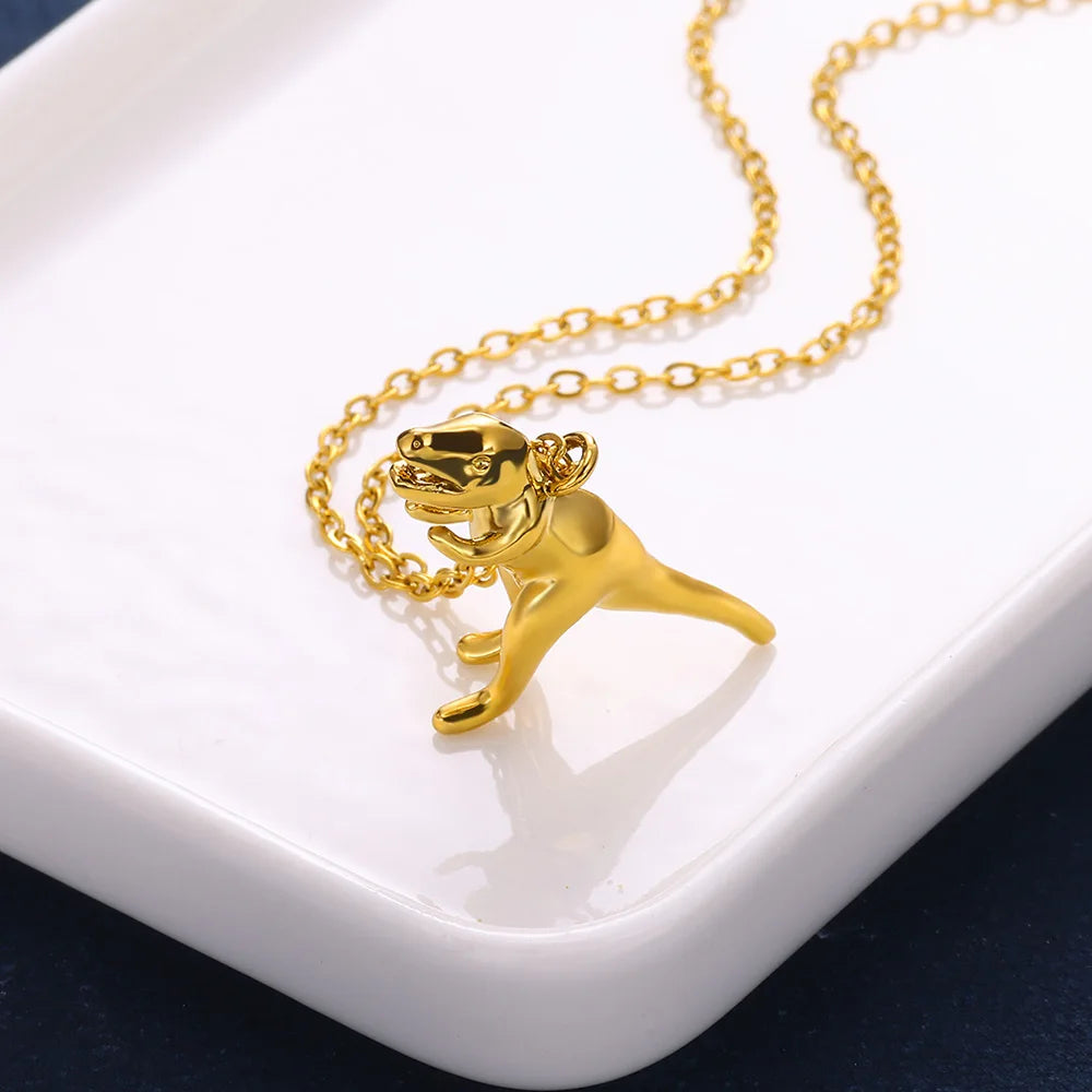 Gold Dinosaur Necklace - Floral Fawna