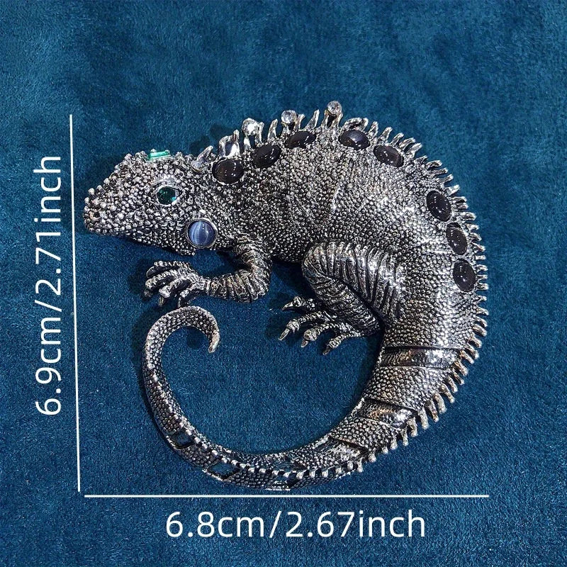 Rhinestone Iguana Brooch - Floral Fawna