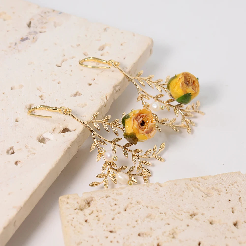 Pearl & Rose Drop Earrings - Floral Fawna