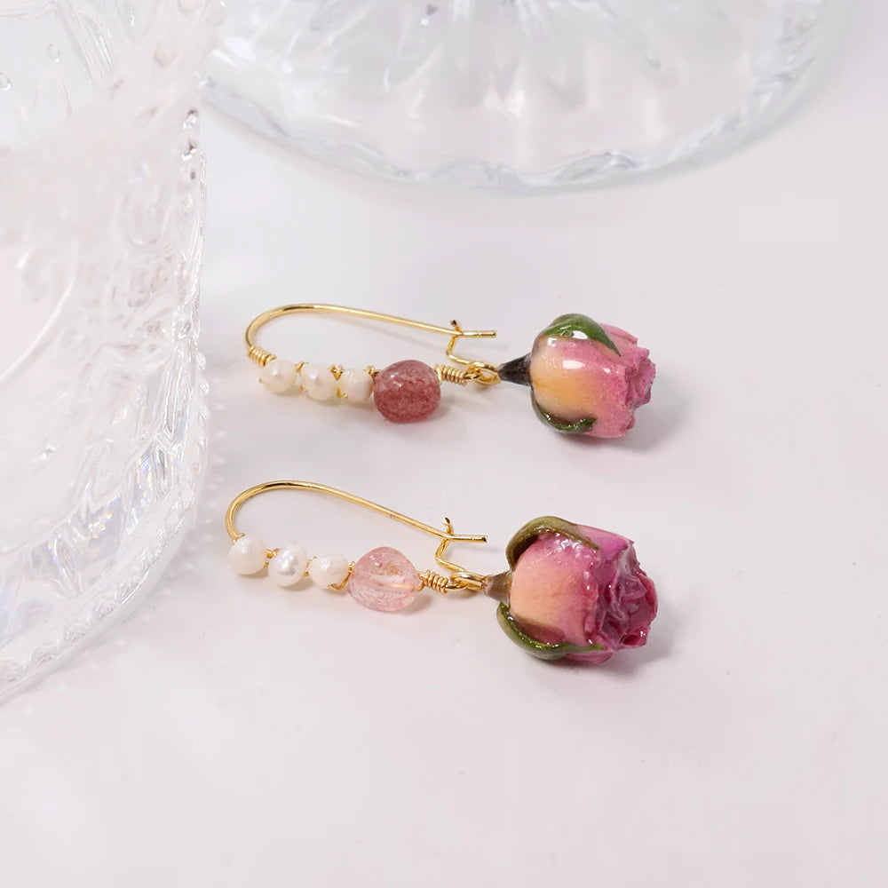 Pearl & Rose Drop Earrings - Floral Fawna