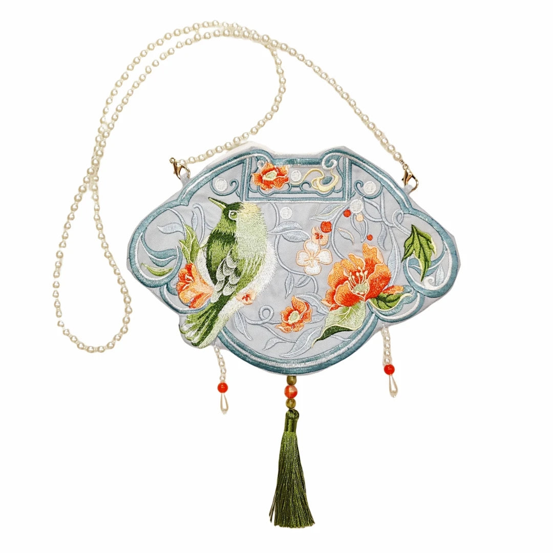 Floral Bird Embroidered Cotton Bag - Floral Fawna