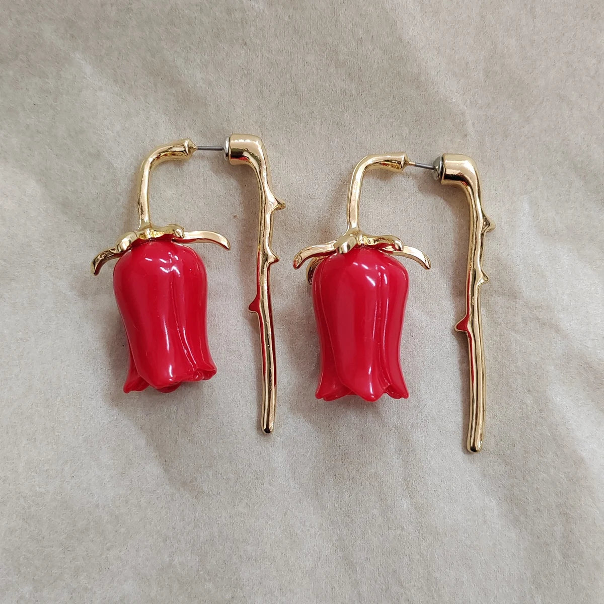 Dangle Red Tulip Earrings - Floral Fawna