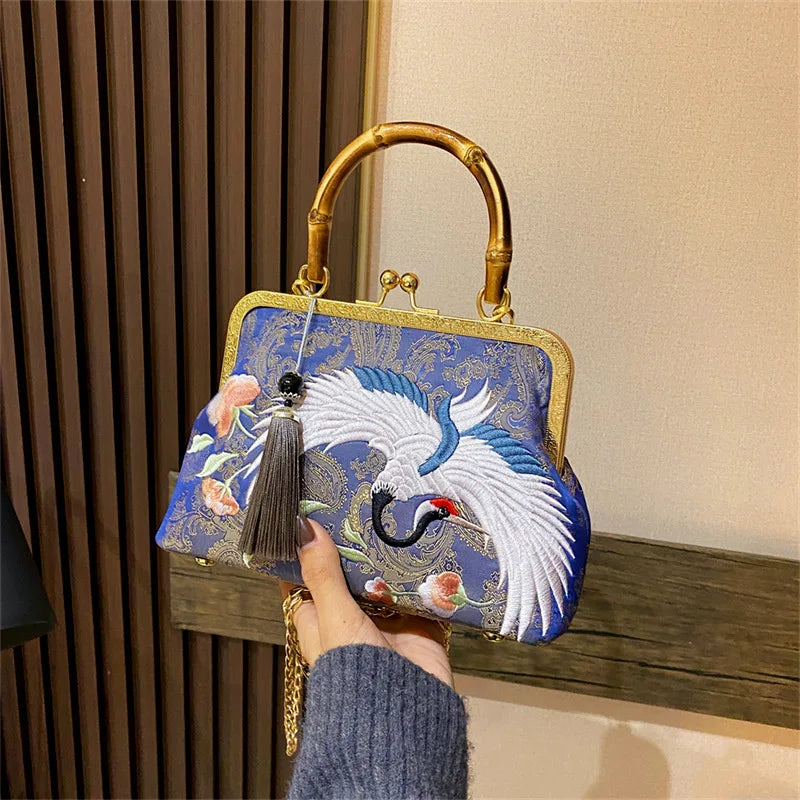 Embroidered Crane Bag - Floral Fawna