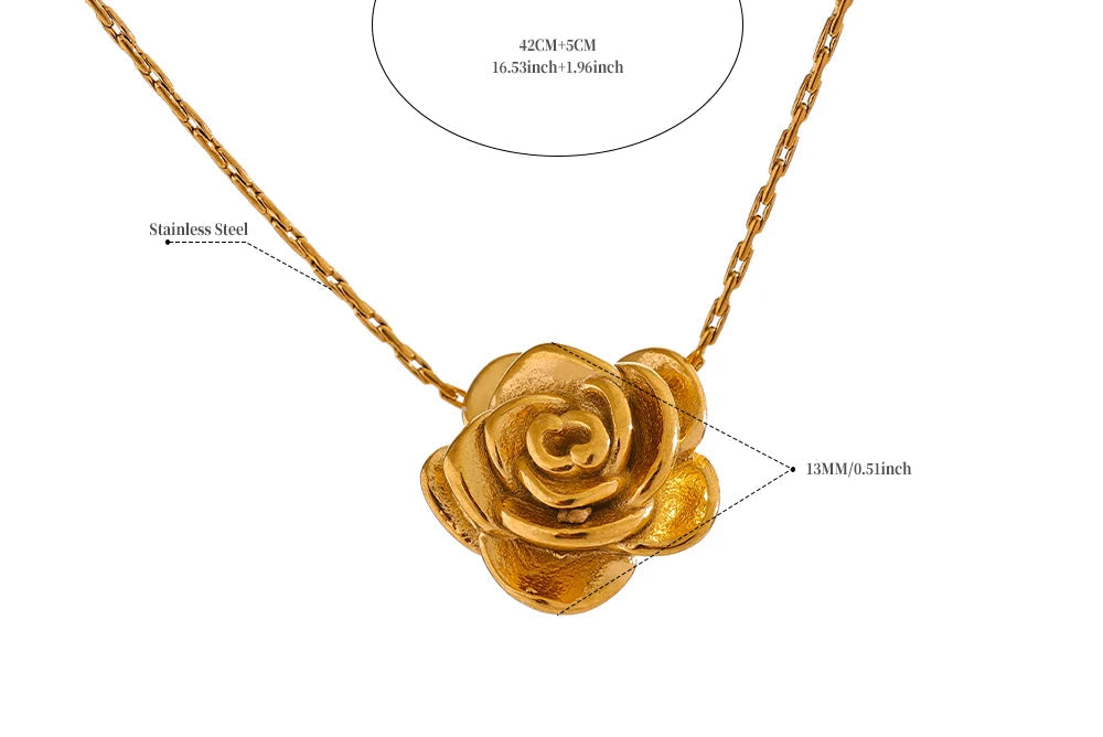 18K Gold Plated Rose Necklace - Floral Fawna