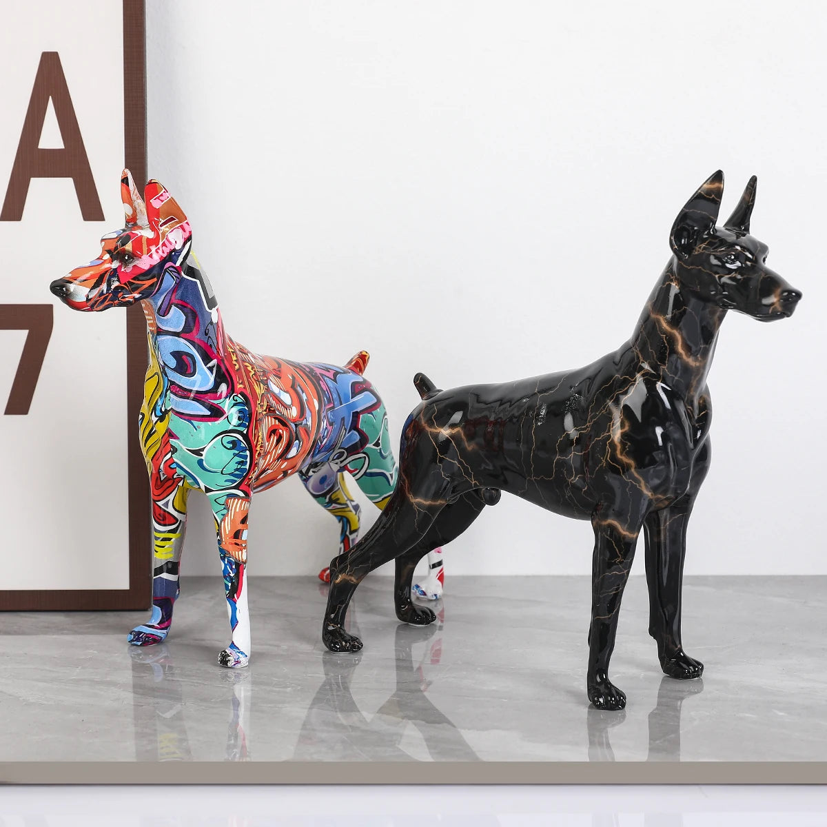 Abstract Dobermann Sculpture - Floral Fawna