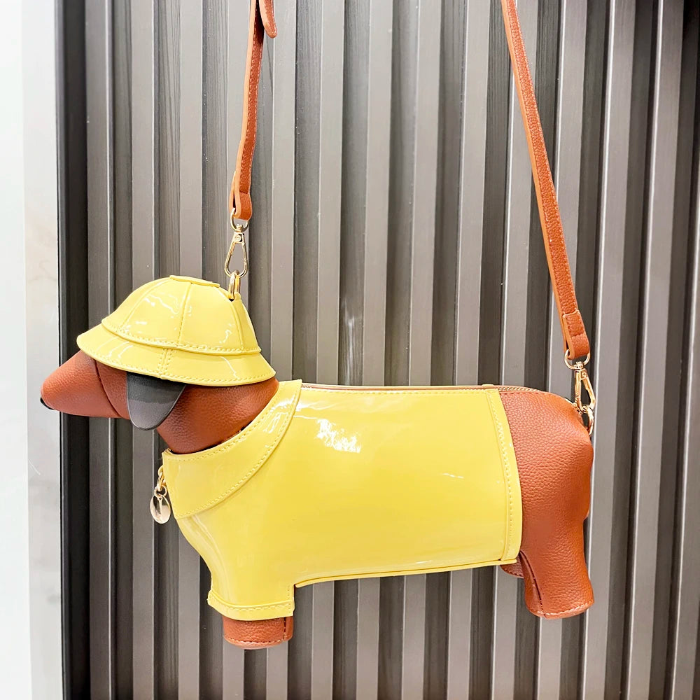 Dachshund In Rain Coat Crossbody Bag - Floral Fawna