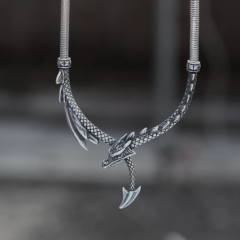 Steel 3D Dragon Necklace - Floral Fawna