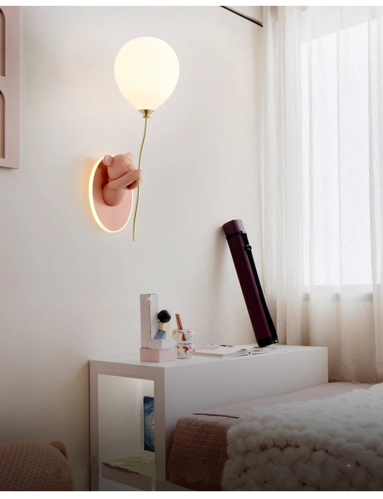 Bear Holding Balloon Wall Light - Floral Fawna