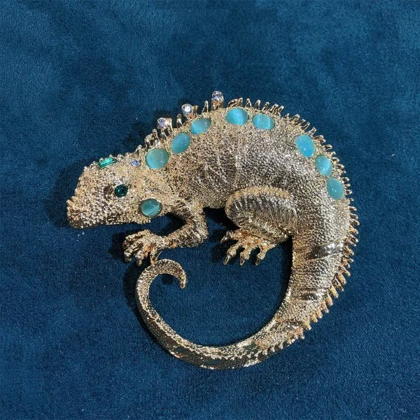 Rhinestone Iguana Brooch - Floral Fawna