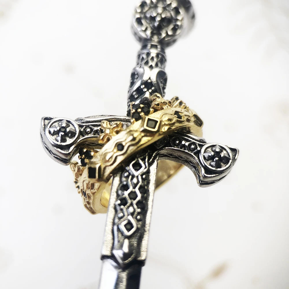 Sterling Silver Sword & Crown Pendant
