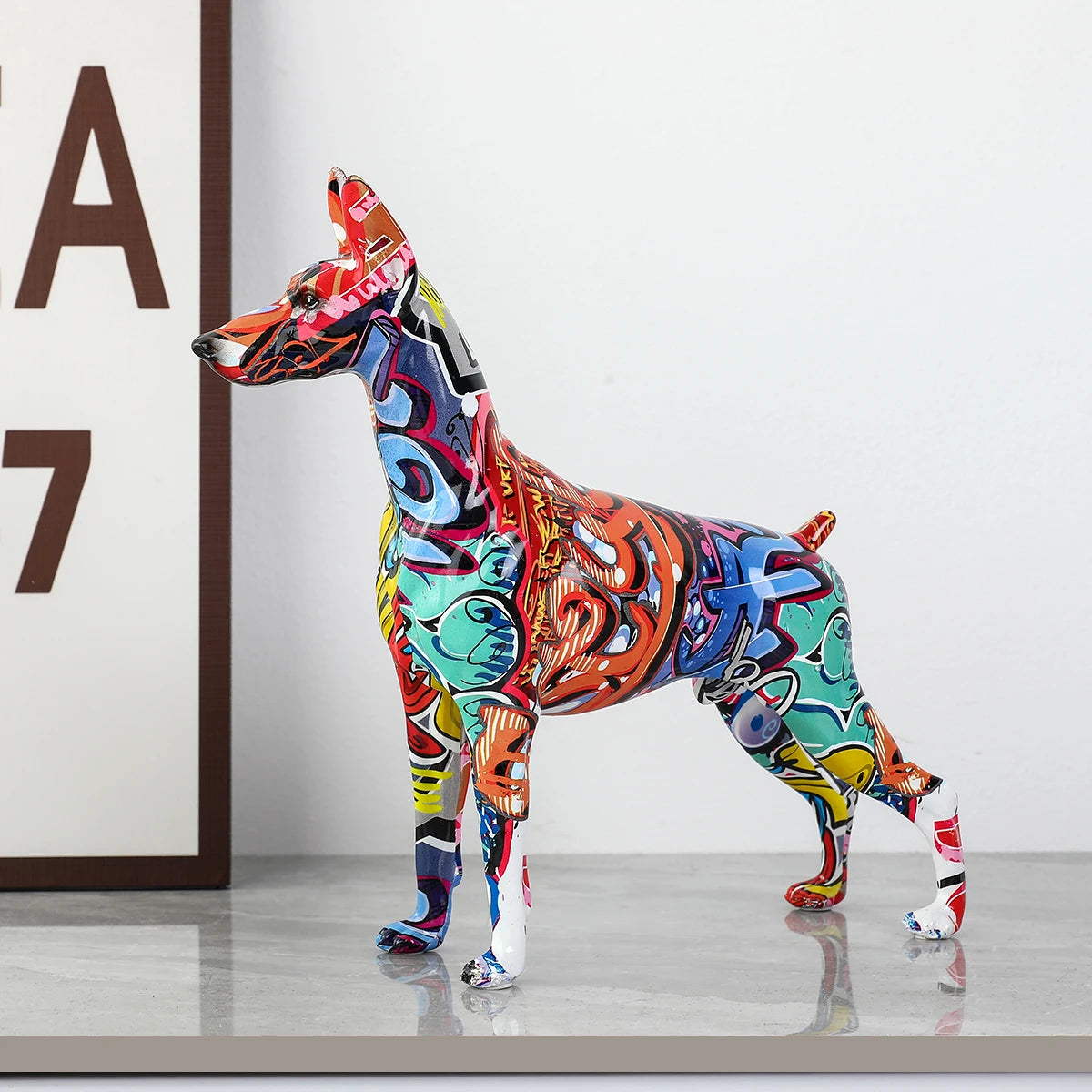Abstract Dobermann Sculpture - Floral Fawna