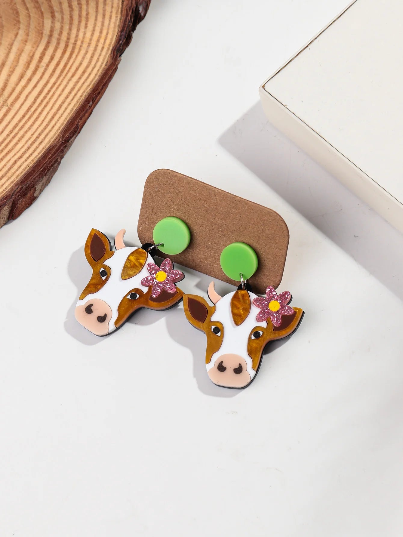 Acrylic Highland Cow Earrings - Floral Fawna