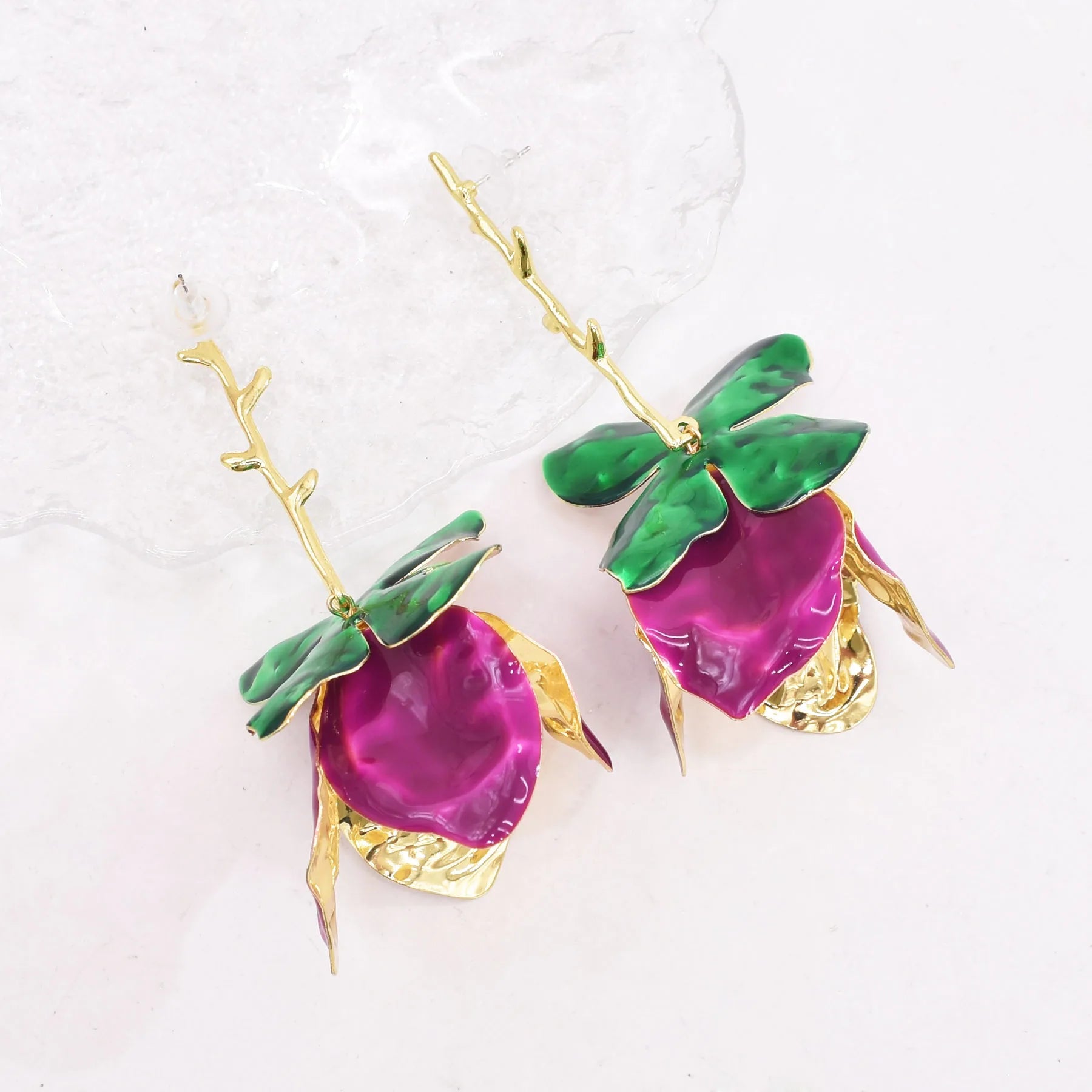 Rose Petal Dangle Earrings - Floral Fawna