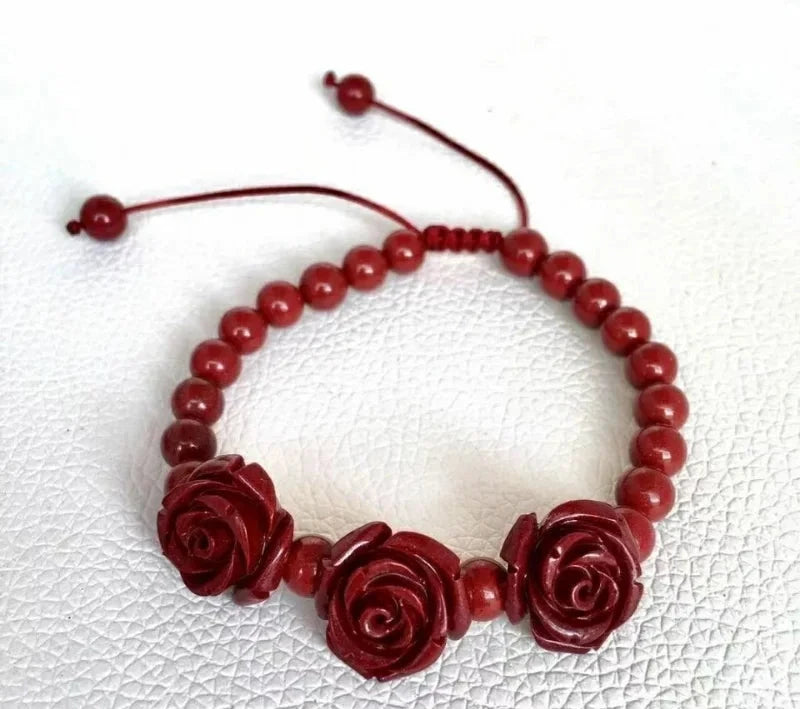 Red Rose Beaded Bracelet - Floral Fawna