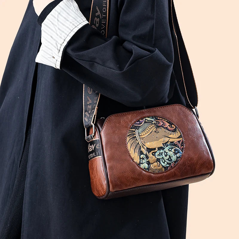 Elephant Embossed Messenger Bag - Floral Fawna