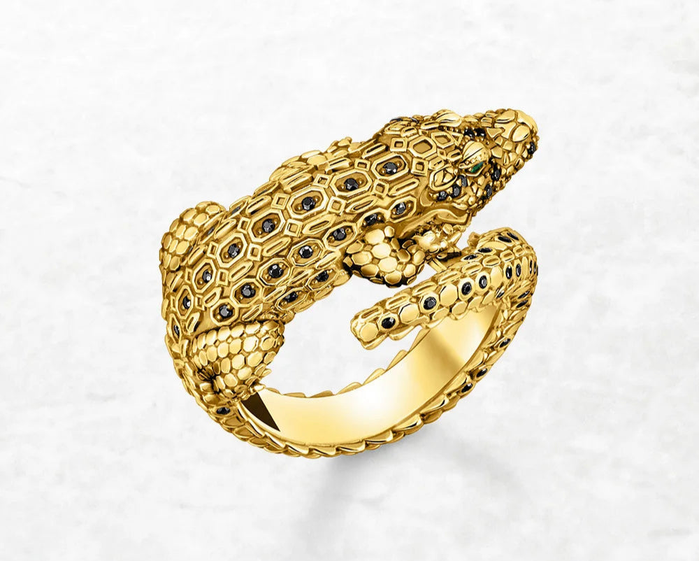 Gold Plated Crocodile Ring - Floral Fawna