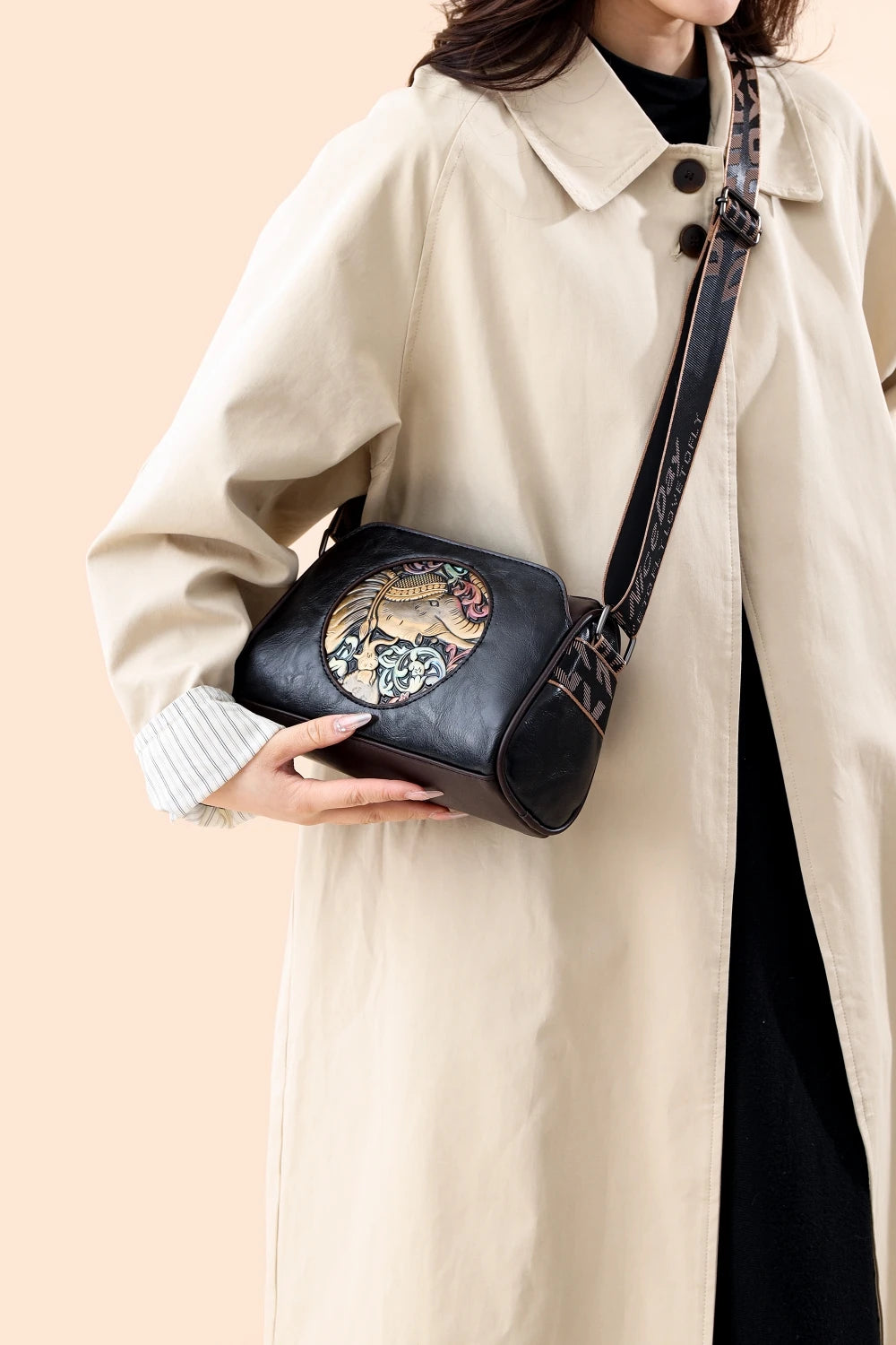 Elephant Embossed Messenger Bag - Floral Fawna