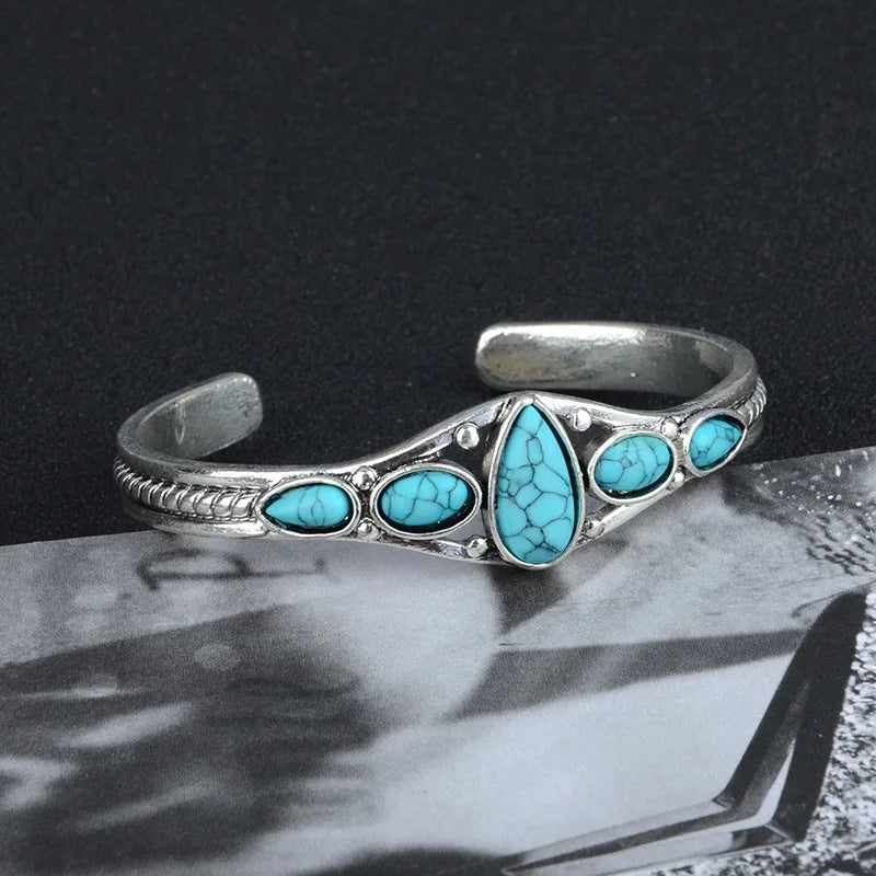 Natural Stone Cuff Bangle - Floral Fawna