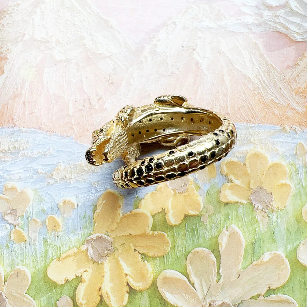 Gold Plated Crocodile Ring - Floral Fawna