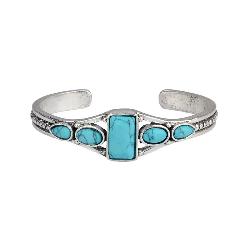 Natural Stone Cuff Bangle - Floral Fawna