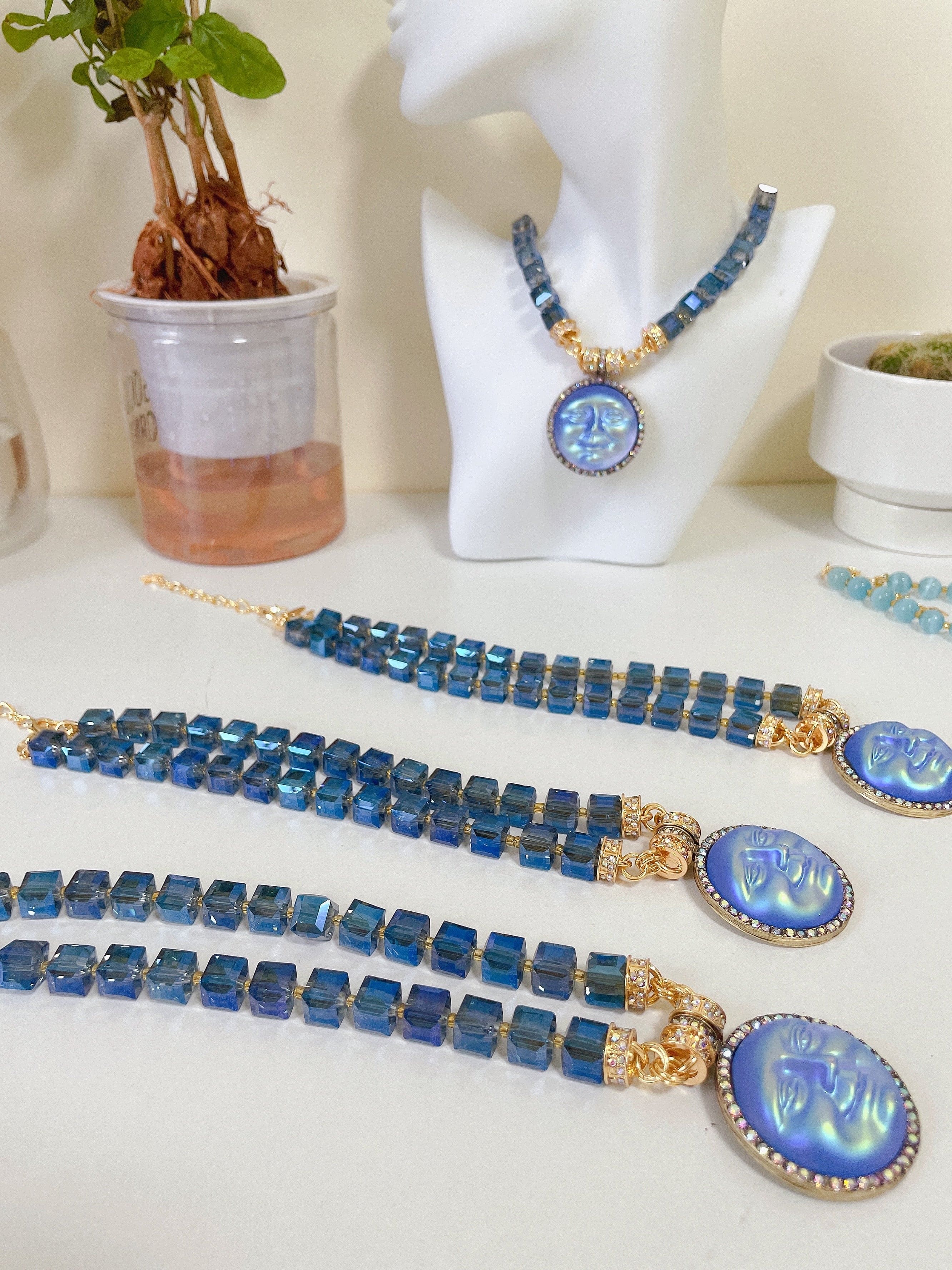 Holographic Moon Face Necklace