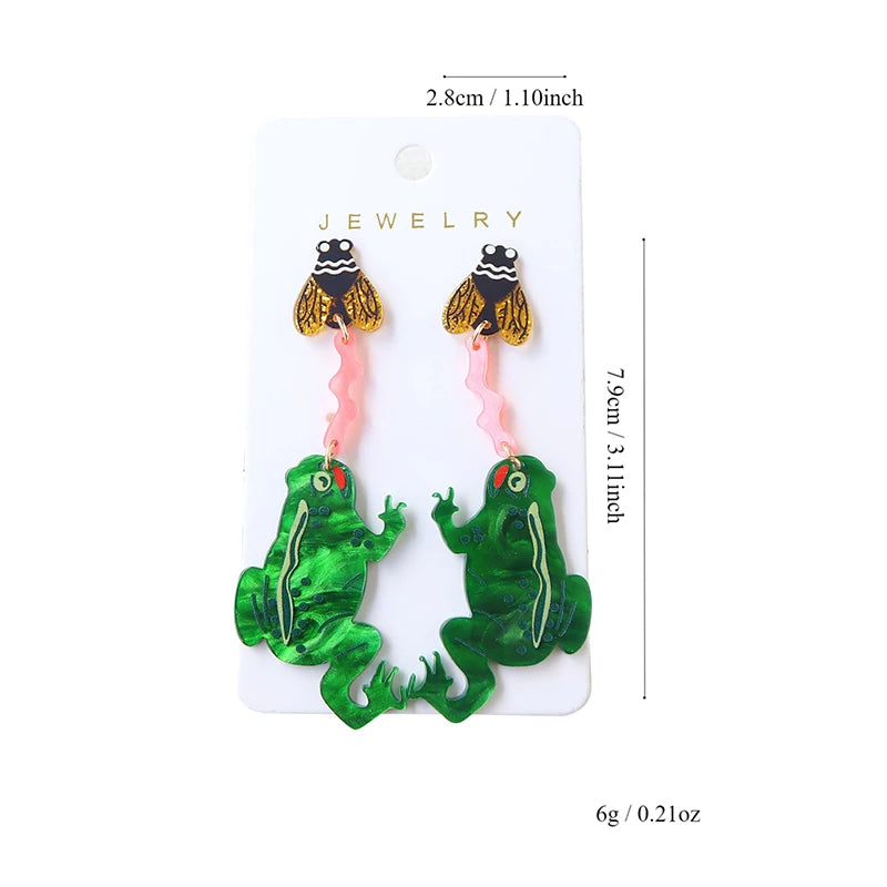 Frogs Catching Bees Acrylic Earrings - Floral Fawna