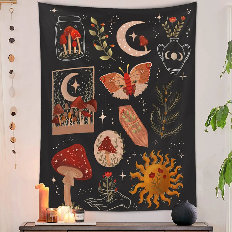Mushroom Tapestry Wall Hanging - Floral Fawna