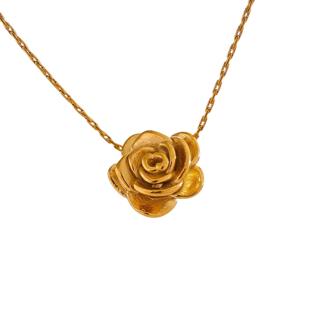 18K Gold Plated Rose Necklace - Floral Fawna