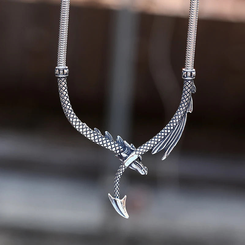 Steel 3D Dragon Necklace - Floral Fawna