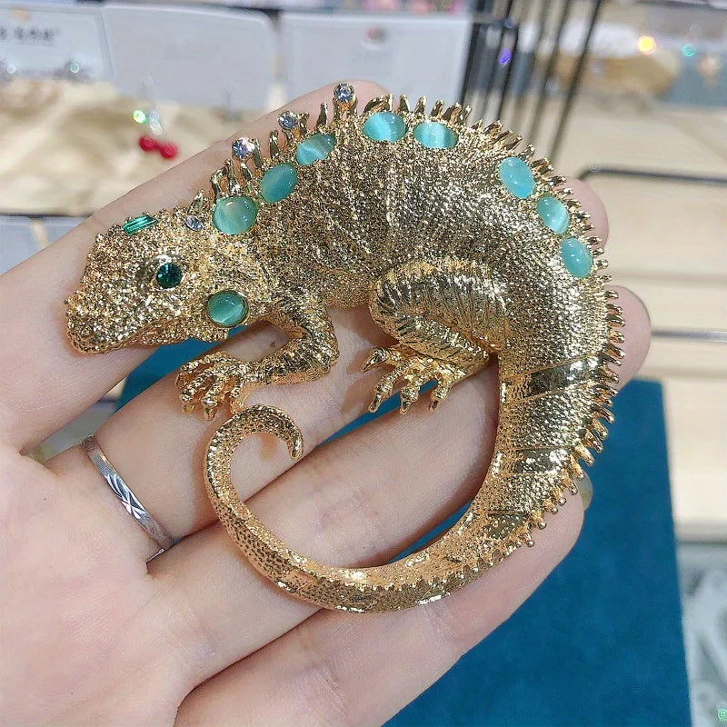 Rhinestone Iguana Brooch - Floral Fawna