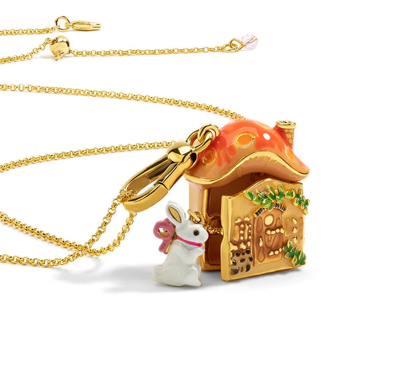 Rabbit & Mushroom House Necklace