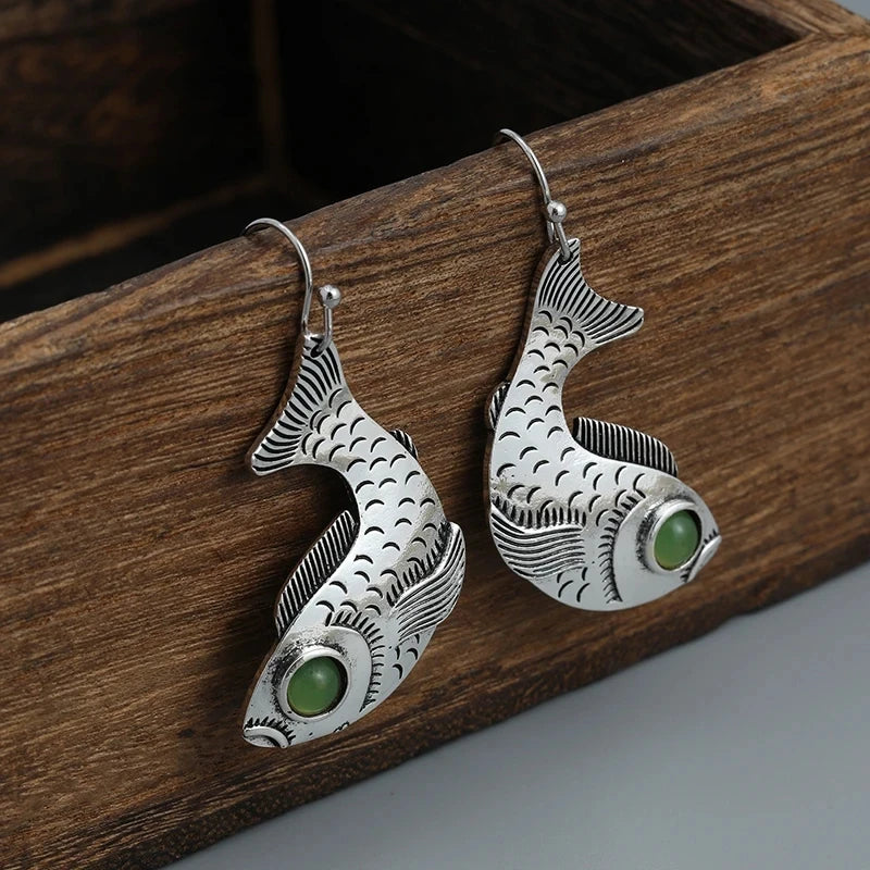 Silver Fish Earrings - Floral Fawna