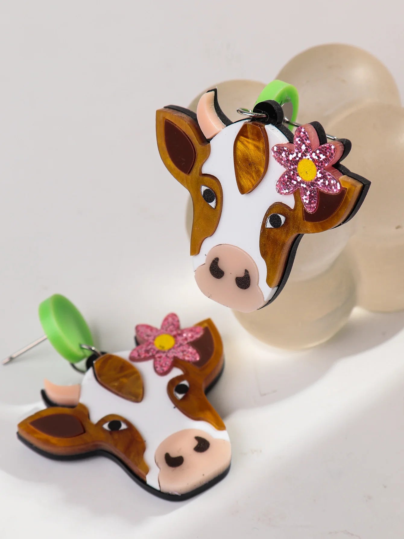 Acrylic Highland Cow Earrings - Floral Fawna