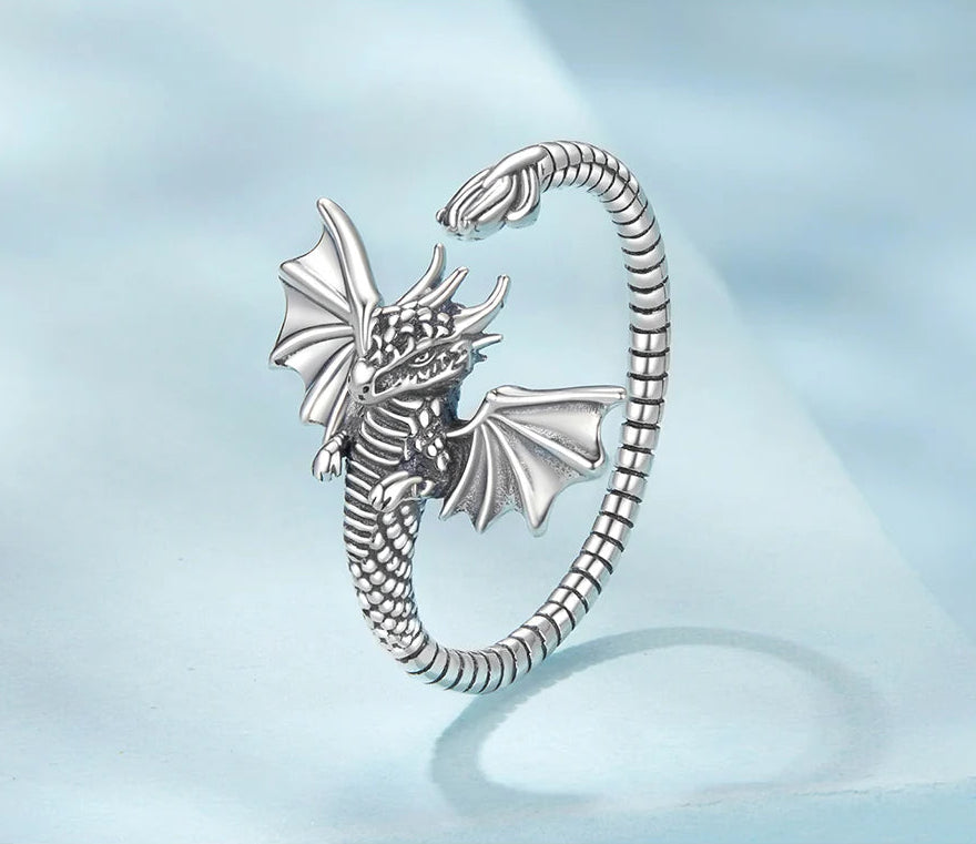 Sterling Silver Flying Dragon Ring - Floral Fawna