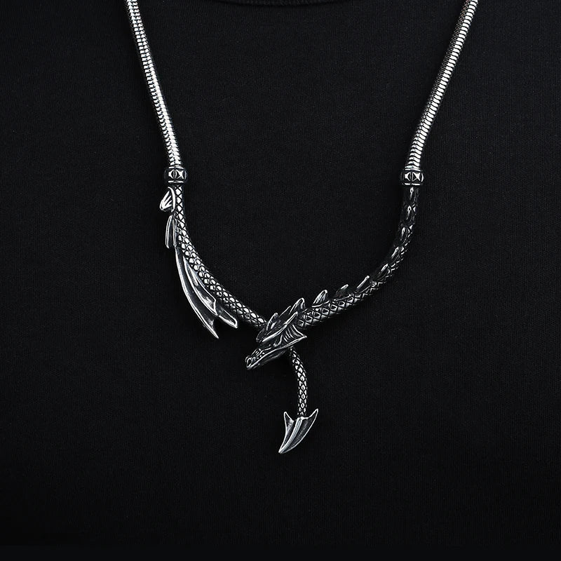 Steel 3D Dragon Necklace - Floral Fawna