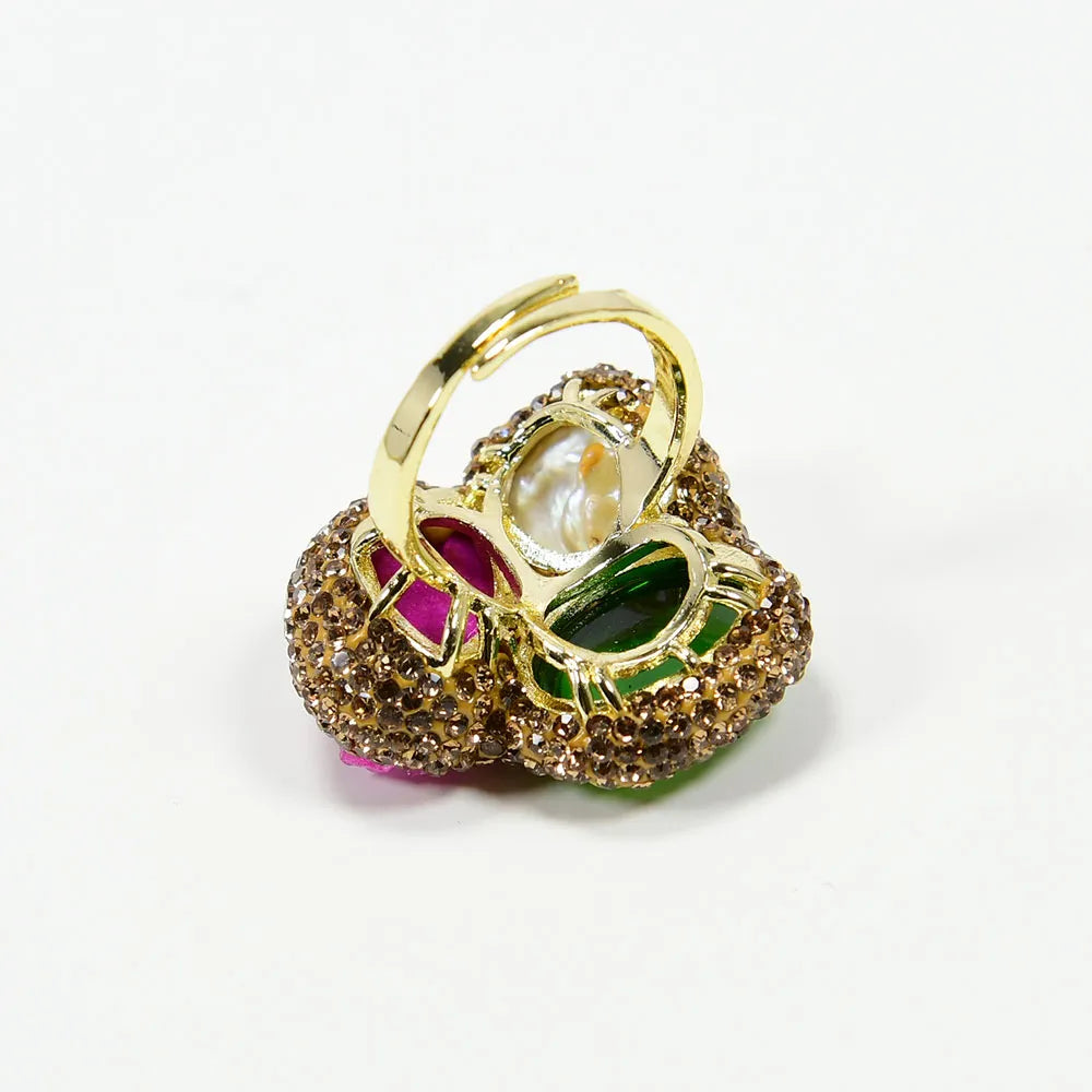 Pearl & Agate Druzy Ring - Floral Fawna