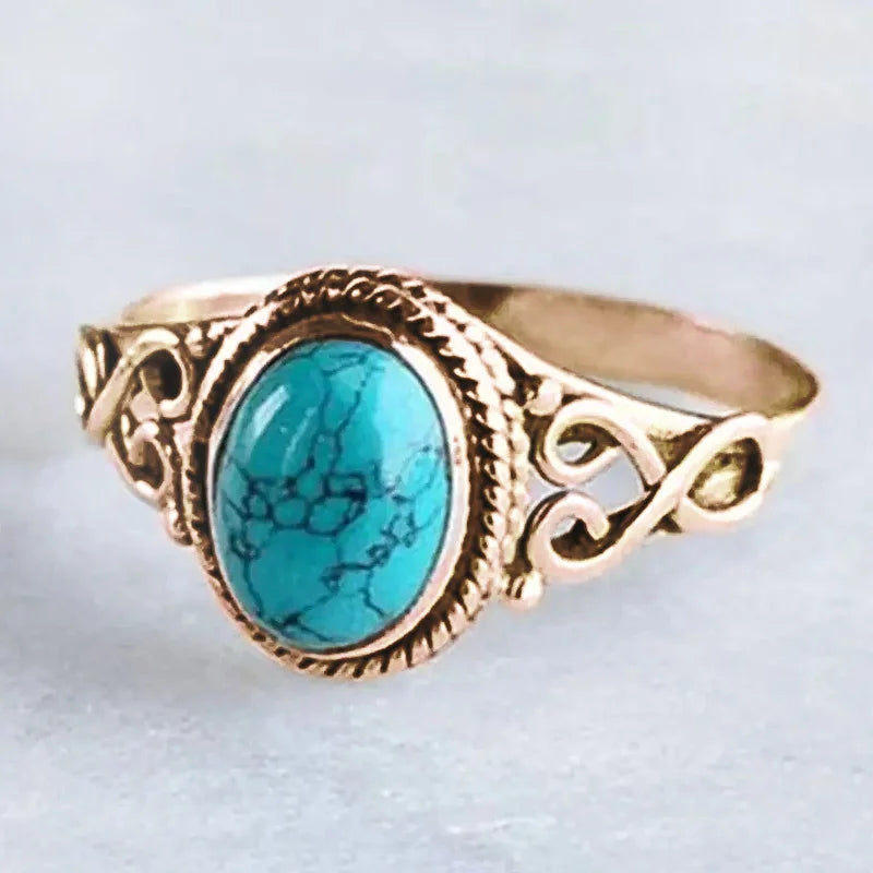 Boho Blue Stone Ring - Floral Fawna